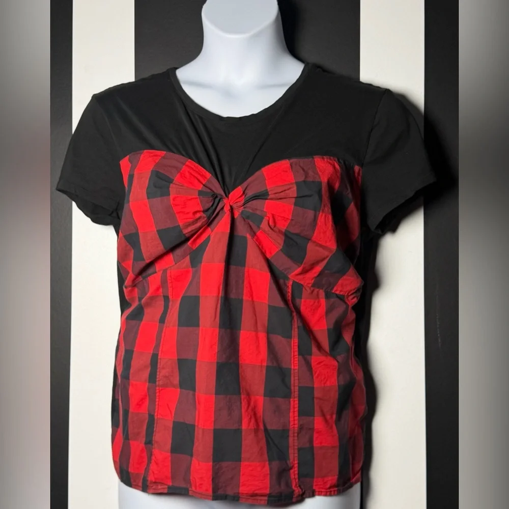 New York & Company Plaid Red and Black Plus Bustier T-Shirt Top; SZ XXL; NWOT - Picture 2 of 5